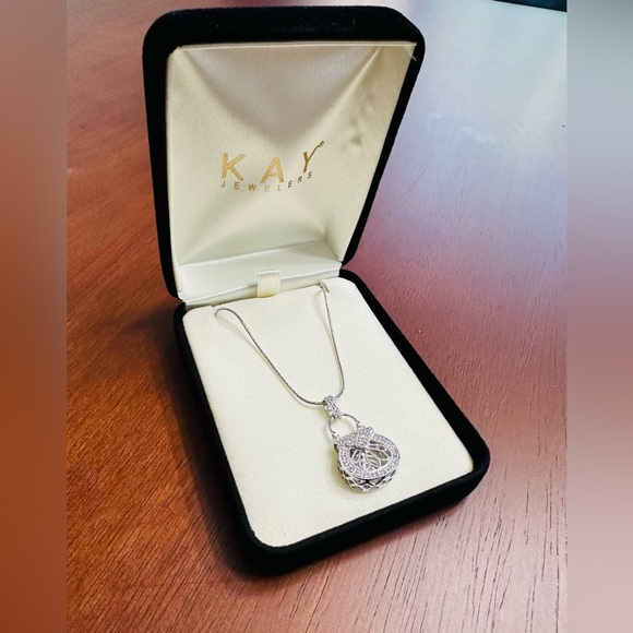 14K White Gold Filigree Purse Pendant with Diamonds Necklace